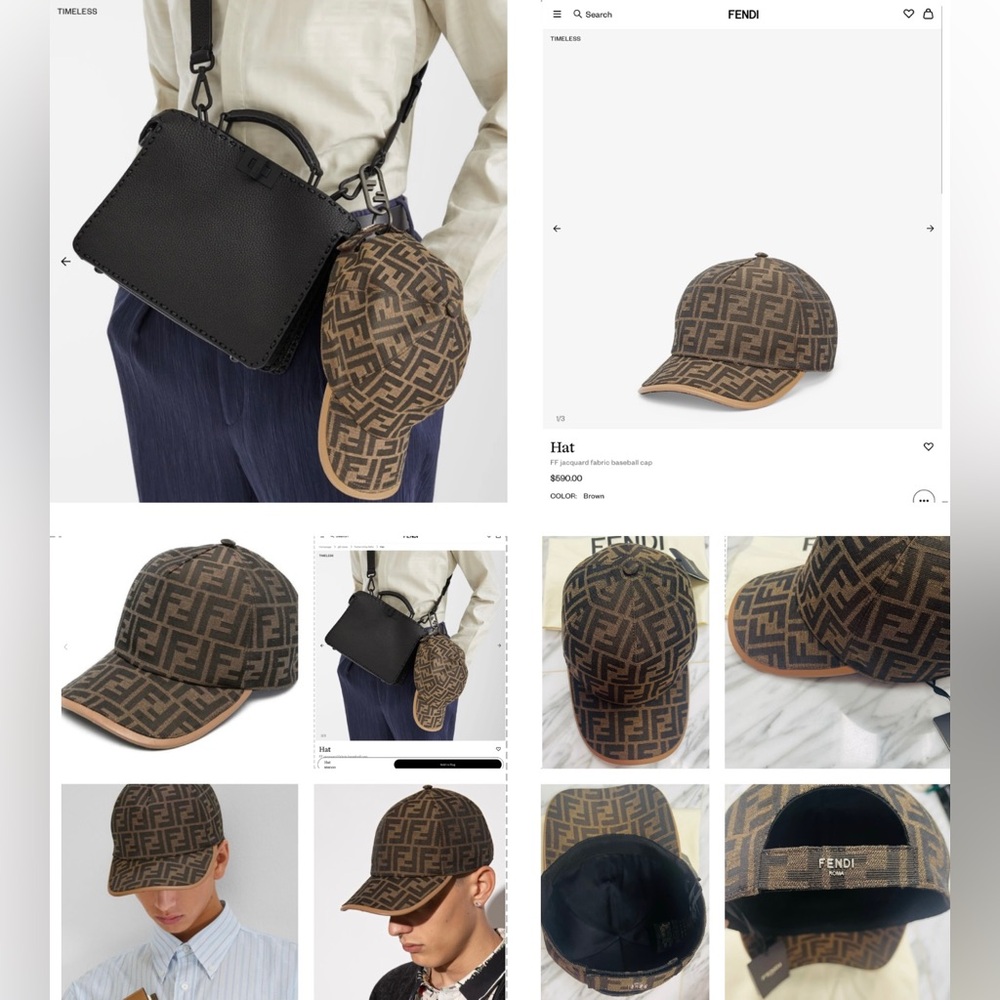 FENDI BROWN FF JACQUARD LOGO BASEBALL CAP